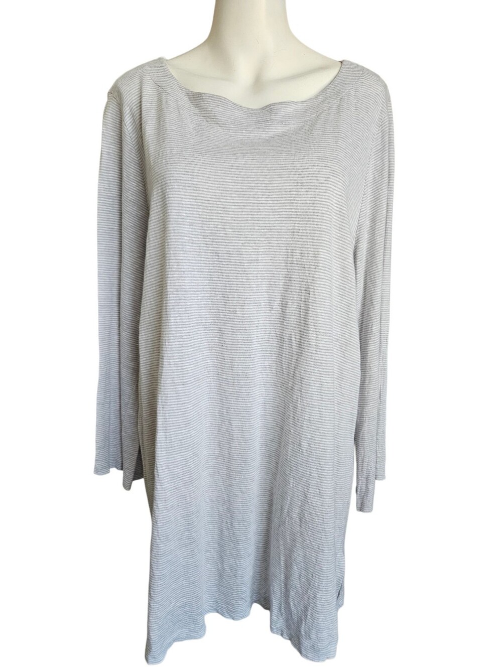 Eileen Fisher Striped Organic Linen Jersey Bateau Neck Tee Top Sz 1X Euro Summer